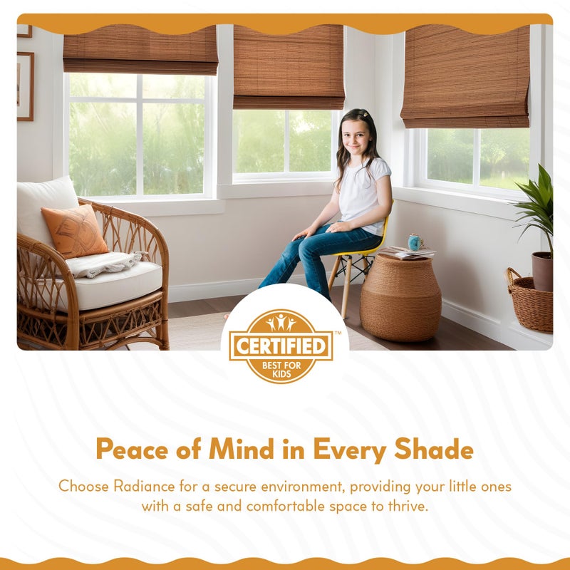 Radiance Cordless Bamboo Roman Shades for Windows - Flatstick Bamboo Blinds for Semi-Private Light Control - Easy to Lift & Fold Up Window Shades - Cocoa - 27 in. W x 64 in. L - (2216302E) - Image 4